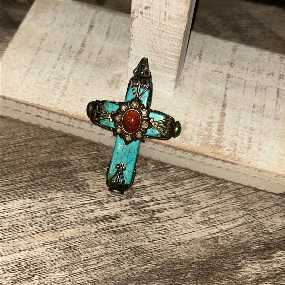 Turquoise and Red Cross Pendant